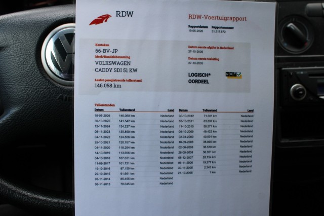 VOLKSWAGEN CADDY 2.0 SDI 69pk Bestel schuifdeur/stuurbekr./el. pakket/trekhaak/NAP, Autobedrijf Roetert, Loenen